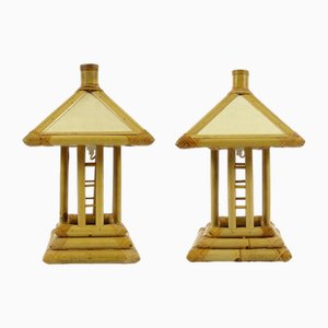 Lámparas de mesa vintage de bambú, años 60. Juego de 2