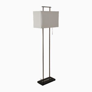 Mid-Century Floor Lamp with Base in Black Marble and Chromed Metal Structure