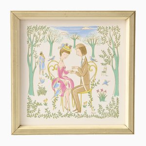 Piastrella Lovers in ceramica di Raymond Peynet per Rosenthal, anni '50