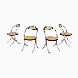 Mid-Century Modern Italian Chairs in Black Wood and Tubular Steel, 1970s, Set of 4