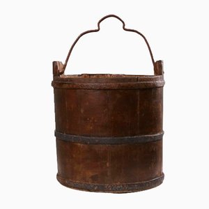 Wooden and Wrought Iron Water or Grain Bucket, 1860