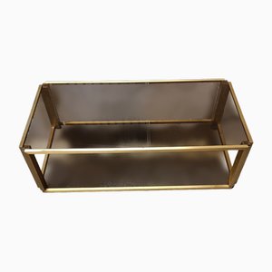 Rectangular Brass Coffee Table with Double Smoked Glass Top, 1960s