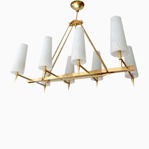 Mid-Century Brass and Glass Pendant Light, France, 1960s