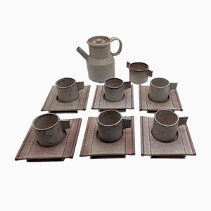 White Gray Ceramic Tea Set by Alessio Tasca for Nove Di Bassano, 1970s, Set of 14