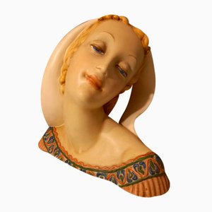 Decorative Sculpture of Maiden in Glazed Ceramic by Guido Cacciapuotti, 1950s