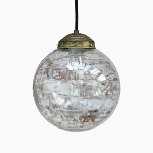 Vintage European Clear Glass and Brass Top Pendant Light