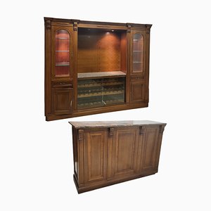 Bar Room with Wall Furniture with Showcases and Lights and Furniture Bar with Marble Countertop, Set of 2