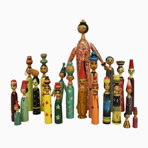 Hand-Painted Wooden Dolls, 1969, Set of 21