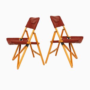 Cognac Coated Leather Folding Chairs Mod. Navy by Sergio Asti for Zanotta, Italy, 1970, Set of 2