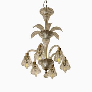 Lampada da soffitto a sei luci in vetro di Murano attribuita a Ercole Barovier per Barovier & Toso, anni '30