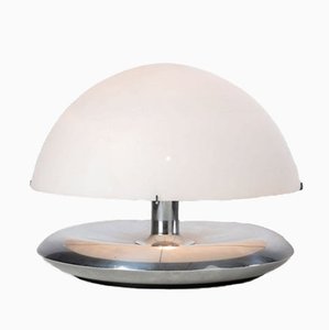 Table Lamp in Chromed Brass and Opal Glass by Diaz de Santillana for Venini