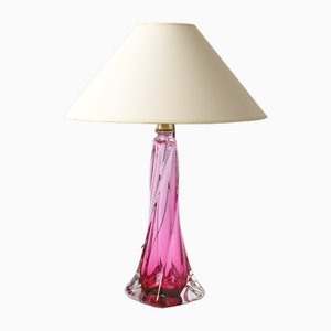 Lampe de Bureau Mid-Century Cranberry en Verre de Val Saint Lambert