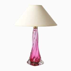 Mid-Century Cranberry Glass Table Lamp from Val Saint Lambert