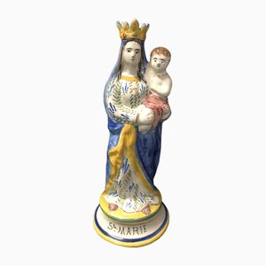 20th Century Virgin and Child in Earthenware from Quimper, 1890s