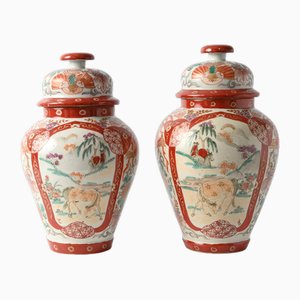 Japanische Temple Jar Vasen aus Porzellan von Befos, 2er Set