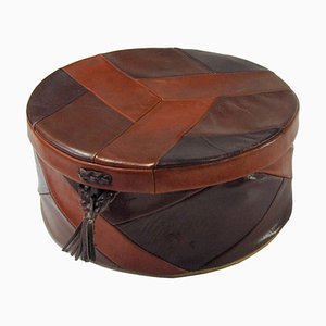 Art Deco Handmade Round Leather Collar Box, 1930s