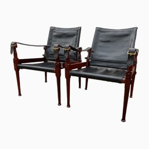 Vintage Leather Safari Armchairs, Set of 2
