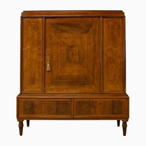 Large Rosewood Three Door Fitted Salon Cabinet with Geometrically Veneered Fronts Raised on Turned Tapering Legs, 1920s