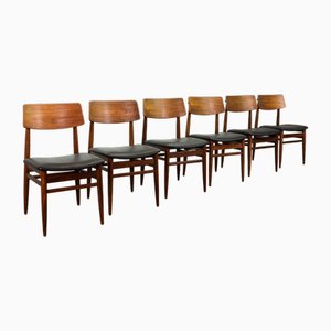 Danish Teak Dining Chairs with Black Leatherette Seats, Denmark, 1960s, Set of 6
