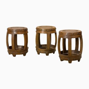 Vintage Oriental Hard Wood Stools, 1960s, Set of 3