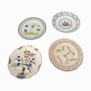French Faience Plates, Set of 4