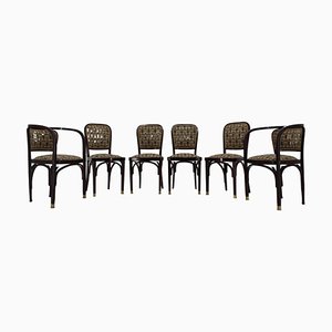 Secession Dining Chairs and Armchairs by Gustav Siegel for J.J.Kohn, 1980, Set of 6