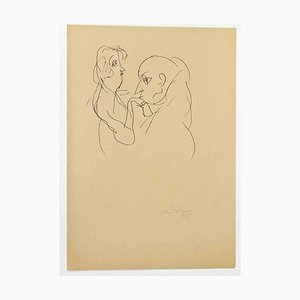 Mino Maccari, The Kiss, Drawing in Ink, 1945