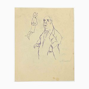 Mino Maccari, Figures, Drawing in Ink, 1960s