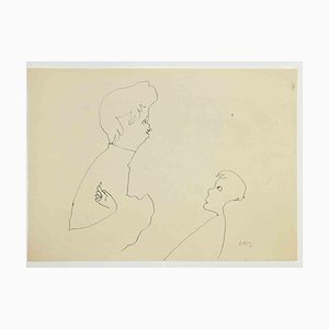 Mino Maccari, The Mother and Boy, Drawing in Ink, 1960s