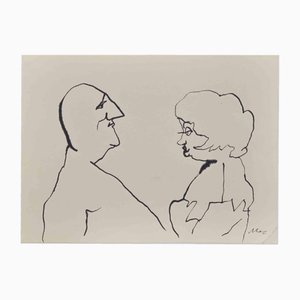 Mino Maccari, The Couple, Drawing in Ink, 1960s