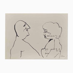 Mino Maccari, The Couple, Tuschezeichnung, 1960er