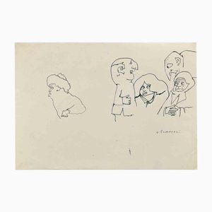 Mino Maccari, Figures, Drawing in Ink, 1950s