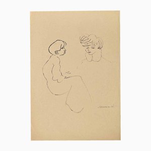 Mino Maccari, Ladies, Drawing in Ink, 1950s
