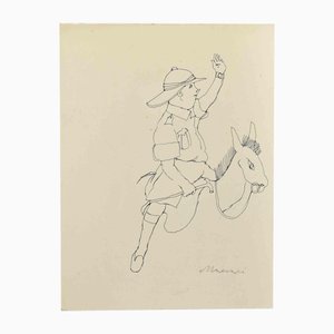 Mino Maccari, Horseman, Drawing in Ink, 1960s