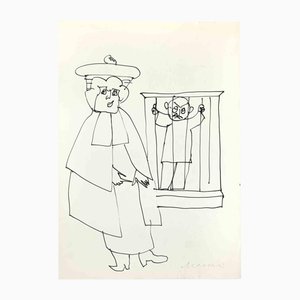 Mino Maccari, Uomo in gabbia, Disegno a inchiostro, anni '60