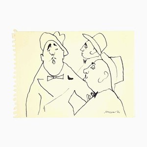 Mino Maccari, Figures with Hat, Drawing in Ink, 1960s