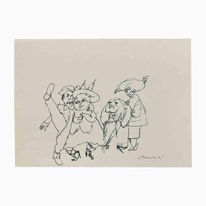 Mino Maccari, Dessin à l'Encre, The Jolly Couples, 1960s