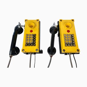 Industry Wall Mount Telephones in Bright Yellow from Tesla, 2004, Set of 2