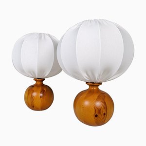 Mid-Century Modern Sculptural Table Lamps in Pine from Fagerhults, 1970, Set of 2