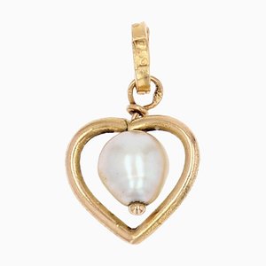 Colgante moderno en forma de corazón de oro amarillo de 18 k con perla