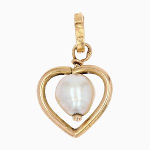 Modern 18 Karat Yellow Gold Heart Pendant with Pearl
