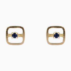 French Modern 18 Karat Yellow Gold Stud Earrings with Sapphire