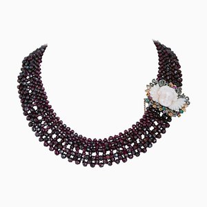 Collar vintage de oro y plata con diamantes y esmeraldas, años 60