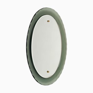 Mid-Century Oval Wall Mirror with White Smoked Glass Frame attributed to Cristal Arte, Italy, 1960s