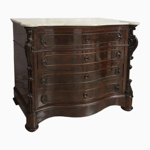 19th Century Louis Philippe Chest of Drawers in Mahogany Feather with Marble Top