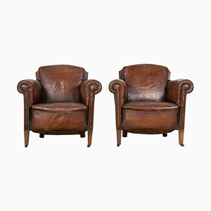Set of French Sprung Leather Club Armchairs, 1900