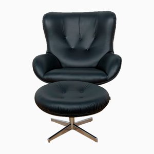 Fauteuil ML 214 Mid-Century avec Ottomane par Illum Wikkelsø pour Mikael Laursen, 1960s, Set de 2