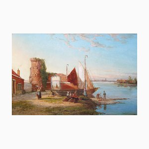 William Raymond Dommersen, Schiedam on the Scheldt, Holland, Oil on Canvas