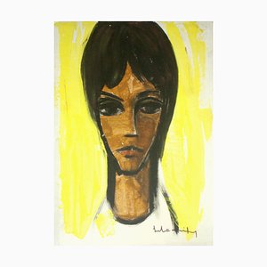 Laimdots Murnieks, Portrait on a Yellow Background, 1950s, Huile sur Carton