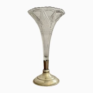 Edwardian Fluted Spill Vase in Silver Plated Cut Glass, 1910s